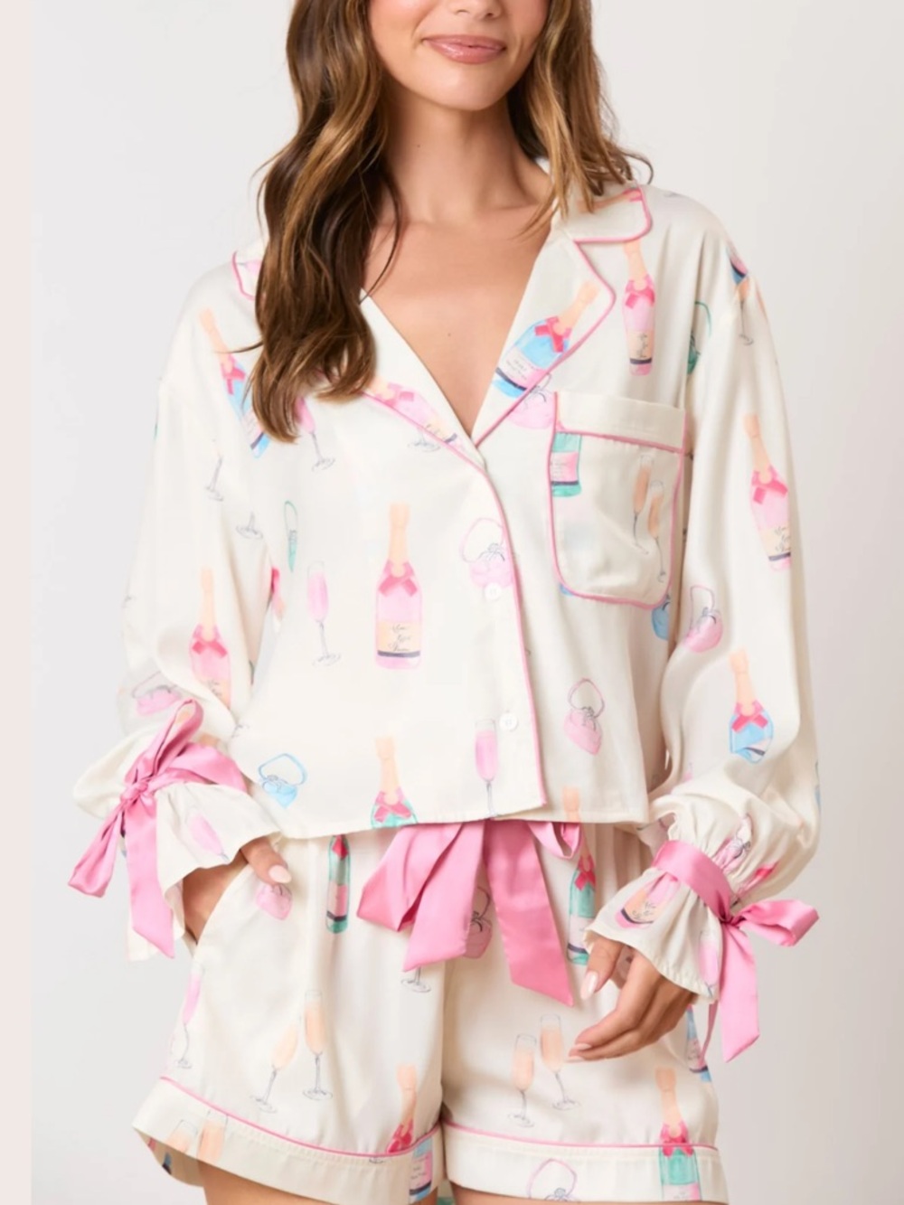 Peach Love California Champagne Print Pajama Set